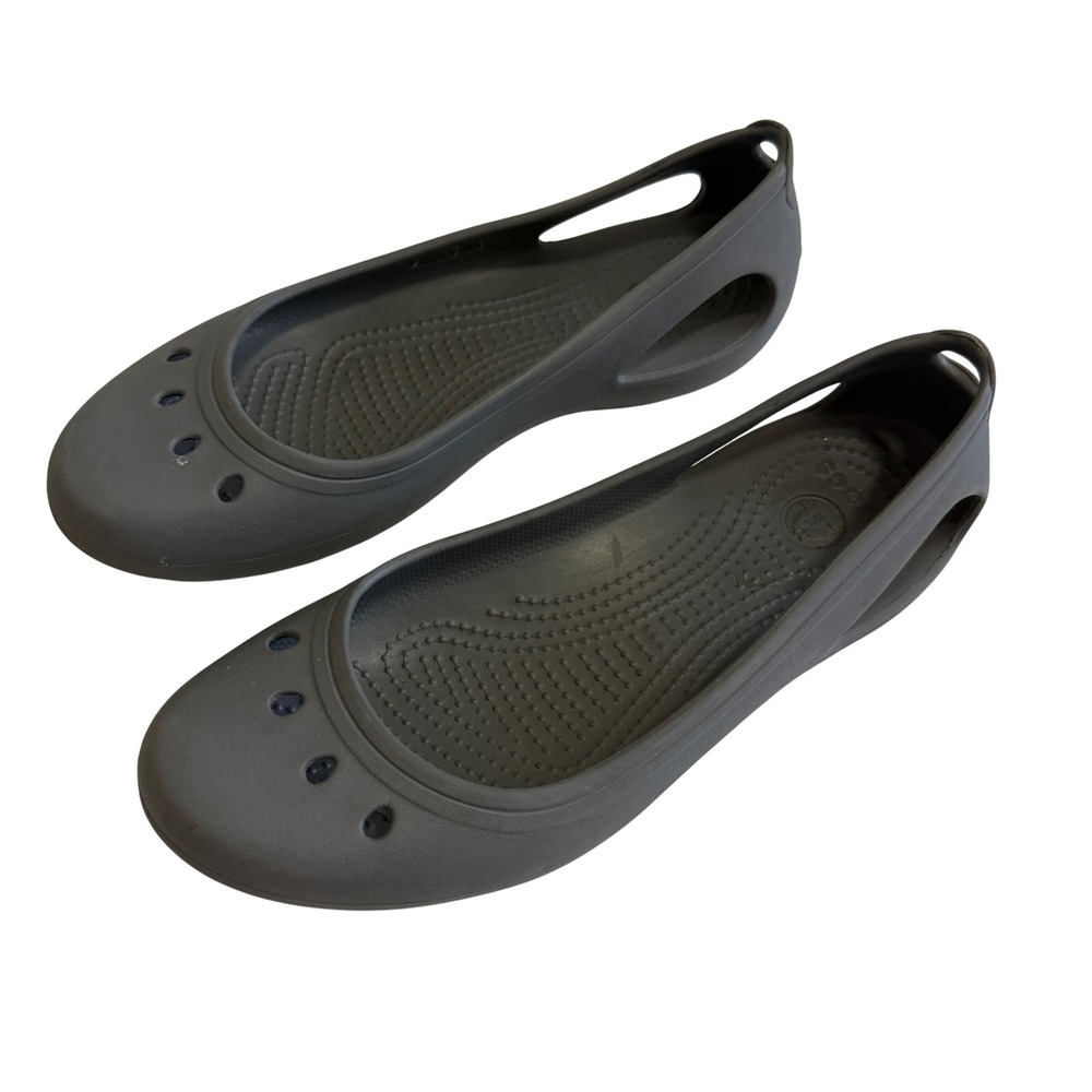 Crocs Kadee Flat Shoes Womens Sz 9 Grey Ballet Slip On Comfort Croslite 11215